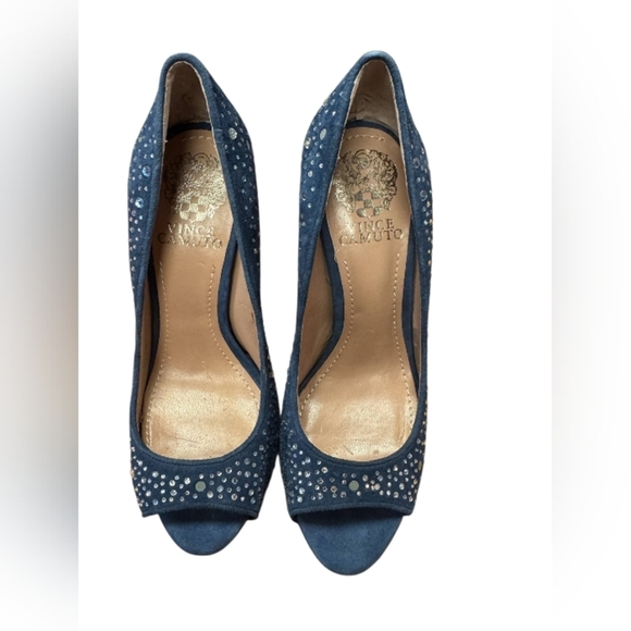 Vince Camuto Blue Suede Jewels Slip on Size 5 1/2 B EUC - Picture 5 of 8